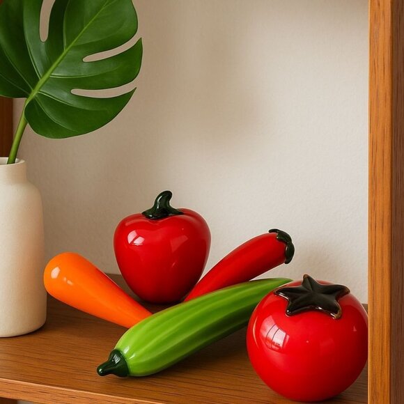 Handblown Glass Vegetable Figurines Set VTG MCM Murano Style Kitchen Art Decor - Picture 1 of 16